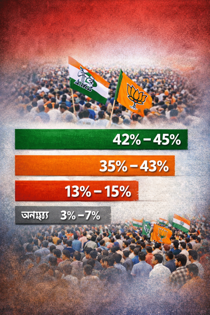 ভোটের আগে বড় ইঙ্গিত! শতাংশের লড়াইয়ে এগিয়ে তৃণমূল, কাছাকাছি বিজেপি